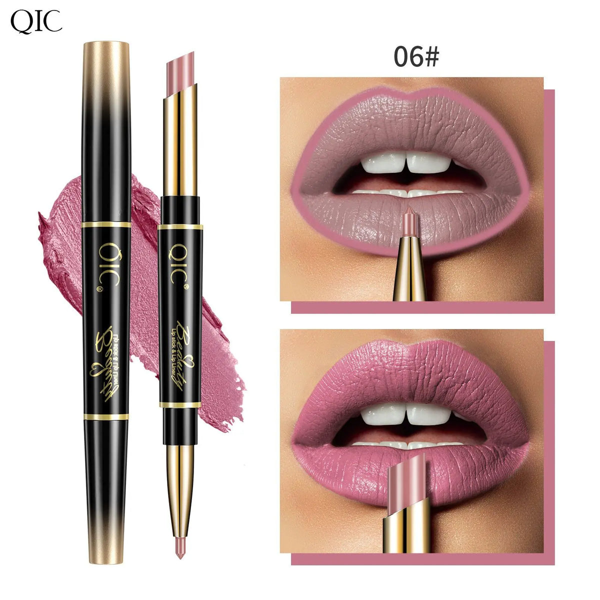 QIC 2-in-1 Waterproof Matte Lip Liner & Lipstick Pencil Lip Liner Pencil PRIMED 06