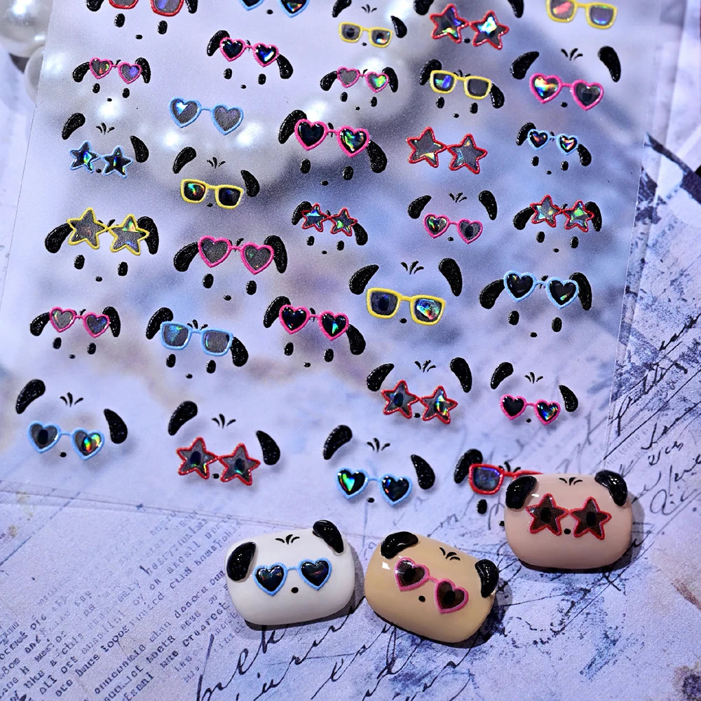 Y2K Dog Nail Art Stickers – Sunglasses & Heart Decals