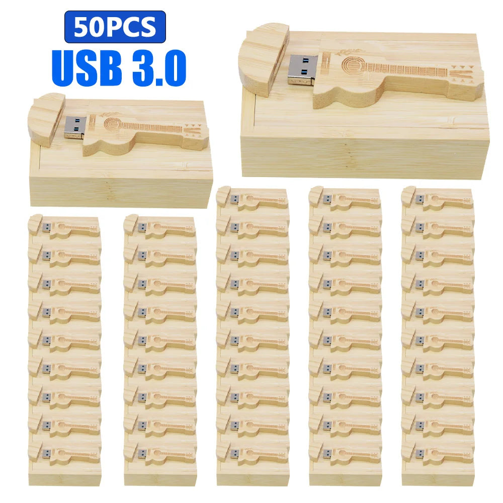 Guitar USB 3.0 Flash Drive Custom Logo Bulk | 32GB 64GB 128GB Custom USB Flash Drive PRIMED 128 GB Bamboo with box 50pc China Mainland