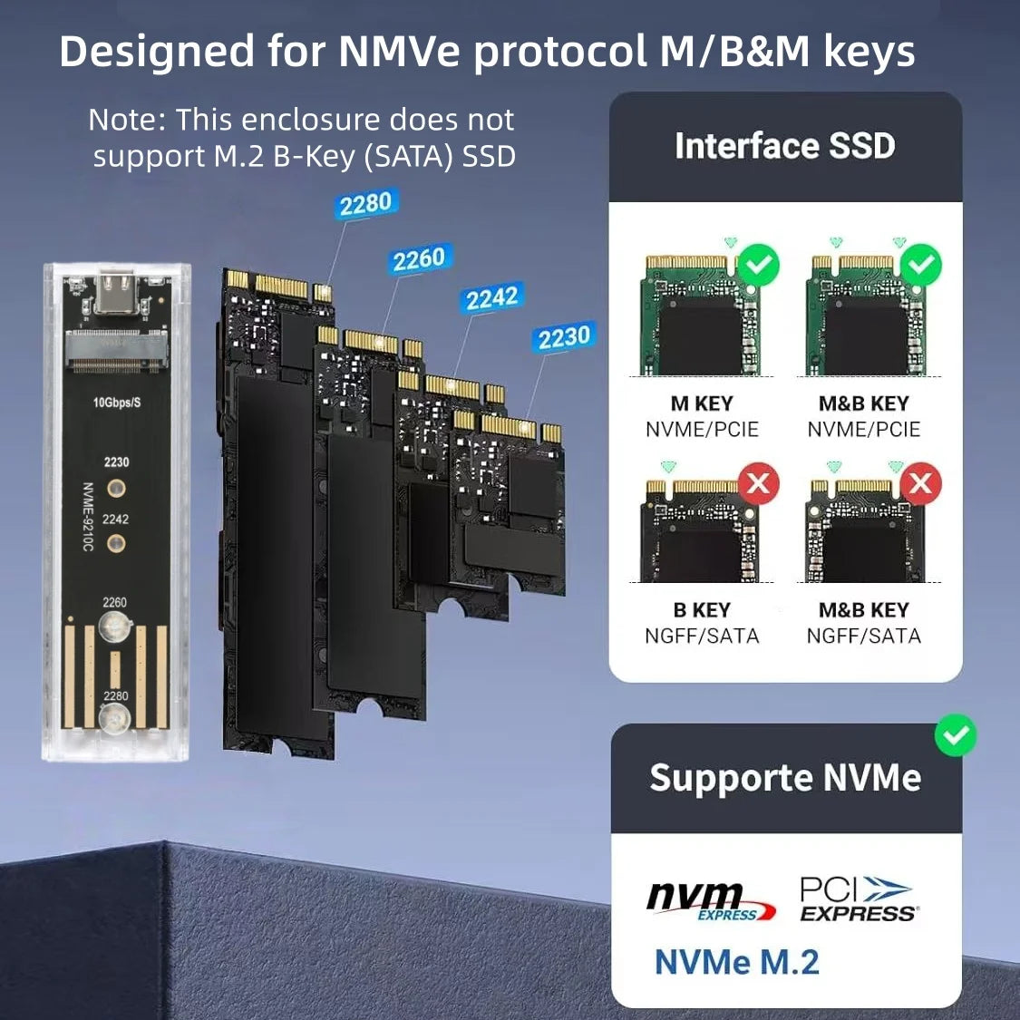 M.2 NVMe SSD Enclosure USB 3.1 Type-C | 2230–2280 Transparent SSD Enclosure PRIMED