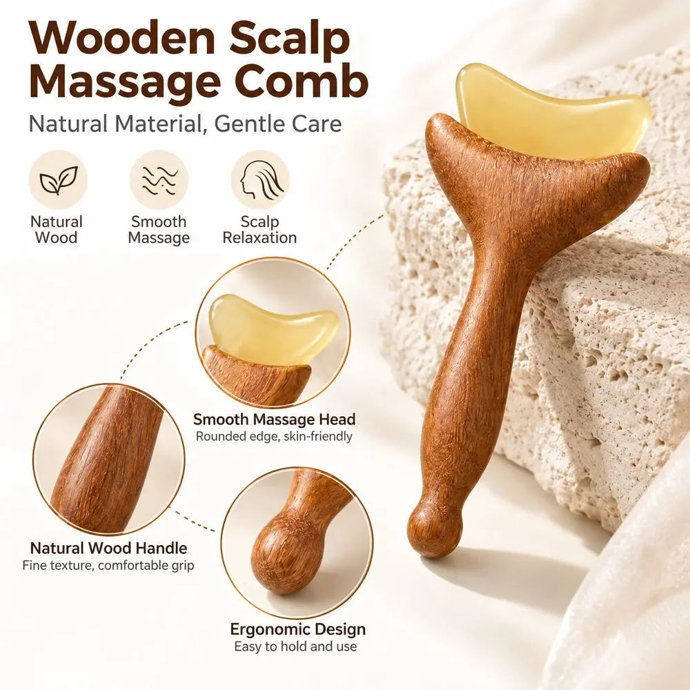 Wooden Handle Gua Sha Facial Massage Tool + Storage Pouch