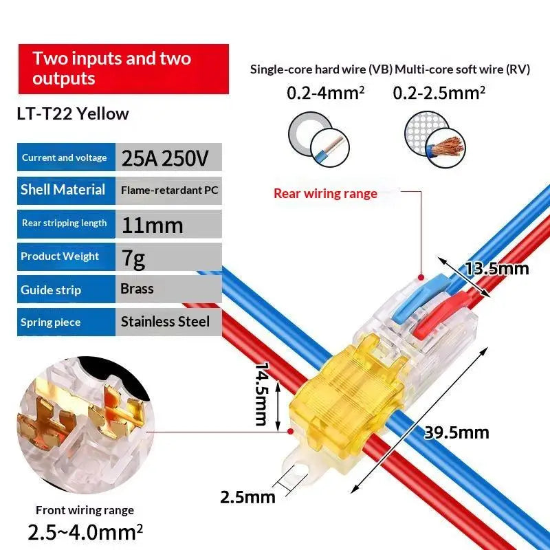 T-Type No-Strip Wire Connector | Quick Branch Terminal Block