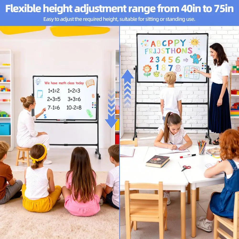 Rolling Magnetic Whiteboard 40x28" | Double-Sided Height Adjustable Rolling Whiteboard Easel PRIMED