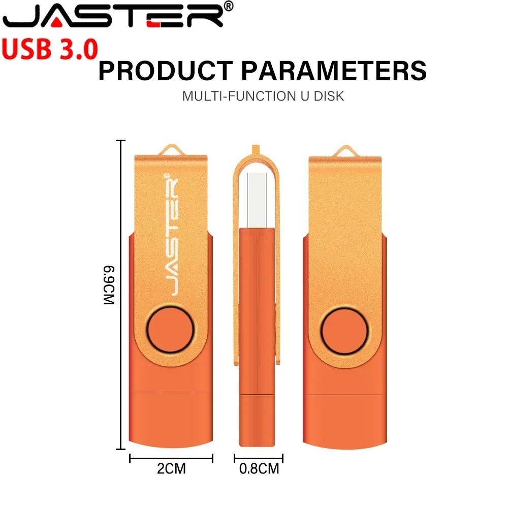 JASTER Type-C USB 3.0 Flash Drive 128GB/64GB/32GB Rotatable USB Flash Drive PRIMED