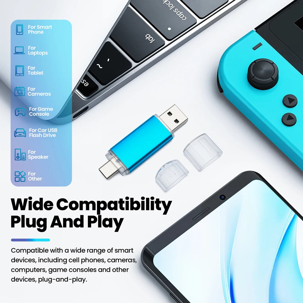 JASTER 2-in-1 USB & USB-C Flash Drive 4GB–128GB Metal Clip USB Flash Drive PRIMED