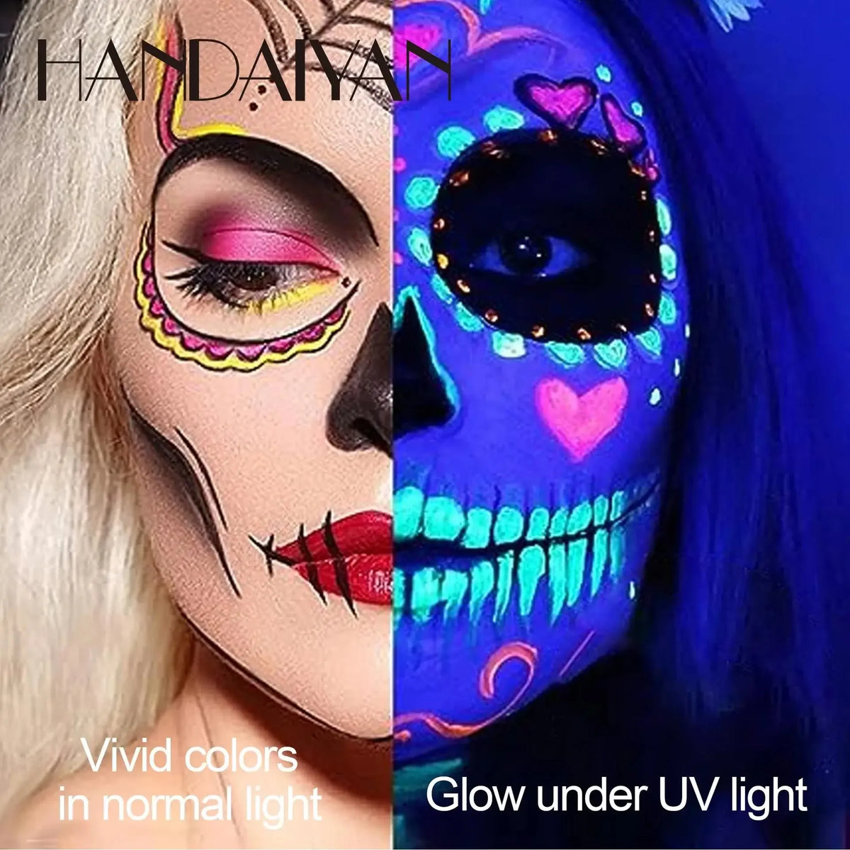 UV Glow Face & Body Paint Palette – Water-Based High Pigment