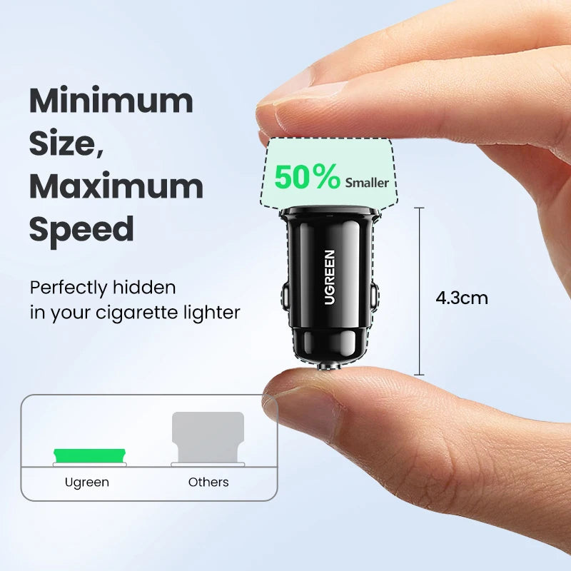 UGREEN 30W USB-C Car Charger PD 3.0 & QC 3.0 Dual Port USB Car Charger PRIMED