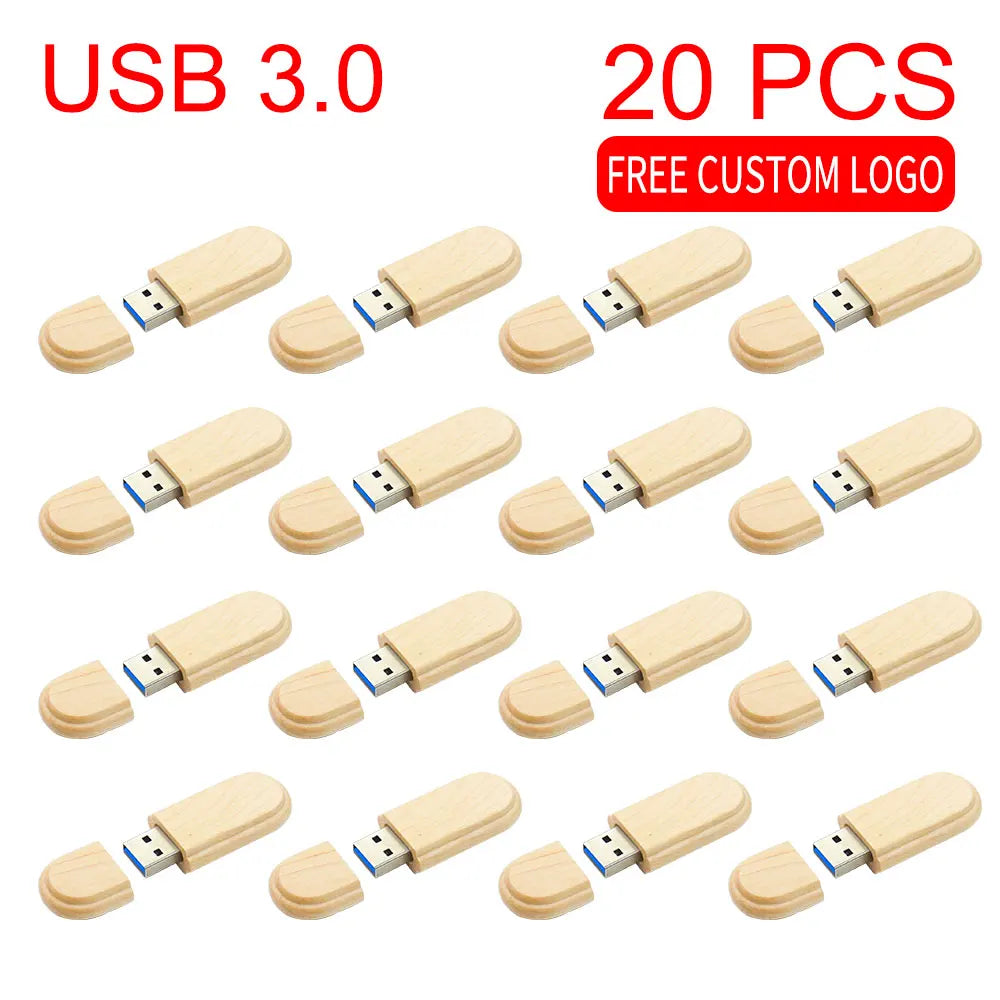 20pcs Wood USB 3.0 Flash Drives Custom Logo 4GB–64GB Bulk USB Flash Drive PRIMED 32 GB USB