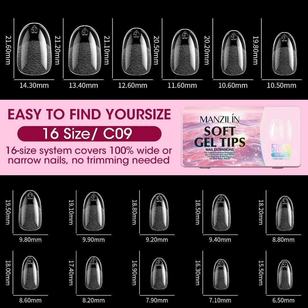 576Pcs Clear Press On Nail Tips | 16 Sizes Full Cover DIY Kit Press On Nail Tips PRIMED