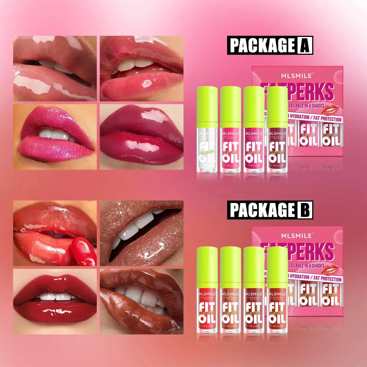 MLSMILE 4-Pc Mirror Pearl Lip Gloss Set – Hydrating Lip Oil Lip Gloss Set PRIMED