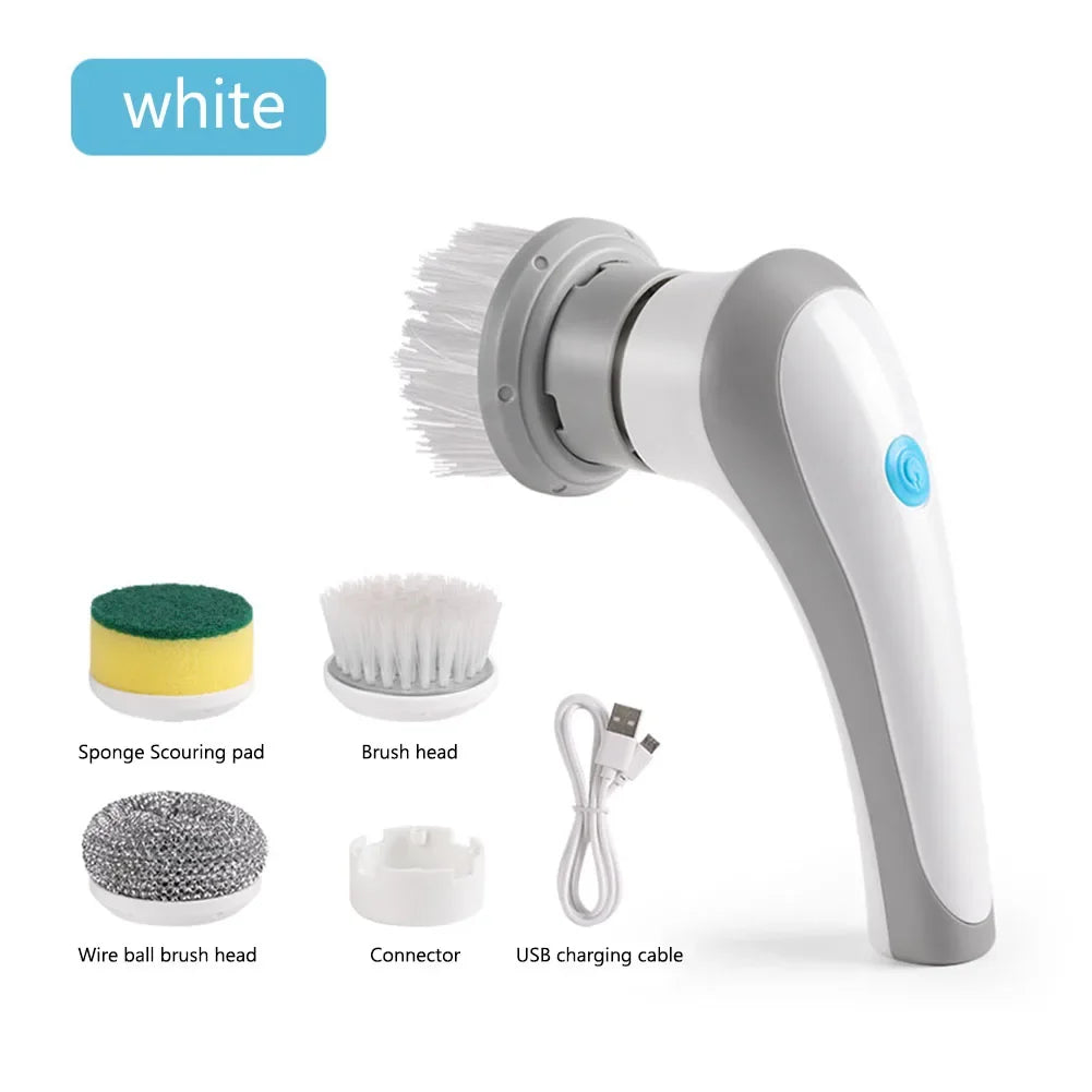 Cordless Electric Spin Scrubber with Extendable Rod & Brush Heads Electric Spin Scrubber PRIMED Short White Set