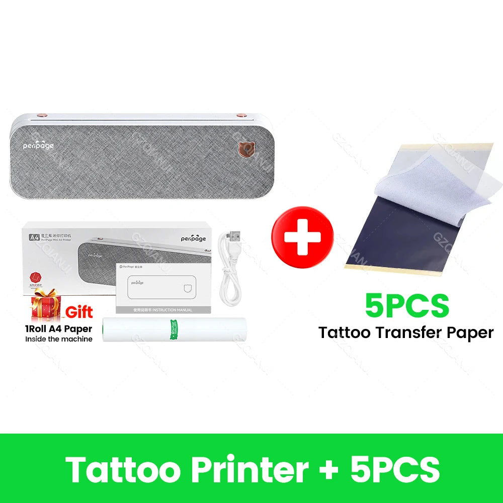 Peripage A40 A4 Bluetooth Thermal & Tattoo Transfer Printer Thermal Printer PRIMED Gray Add 5pcs