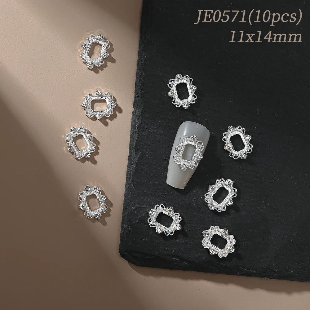 Vintage Hollow Frame Nail Charms Zircon Alloy 10/20Pcs Nail Art Charms PRIMED JE0571(10pcs)