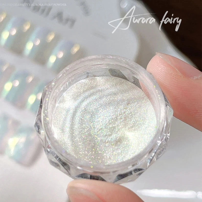 Aurora Chrome Nail Powder – Iridescent Chameleon Mirror Effect Chrome Nail Powder PRIMED