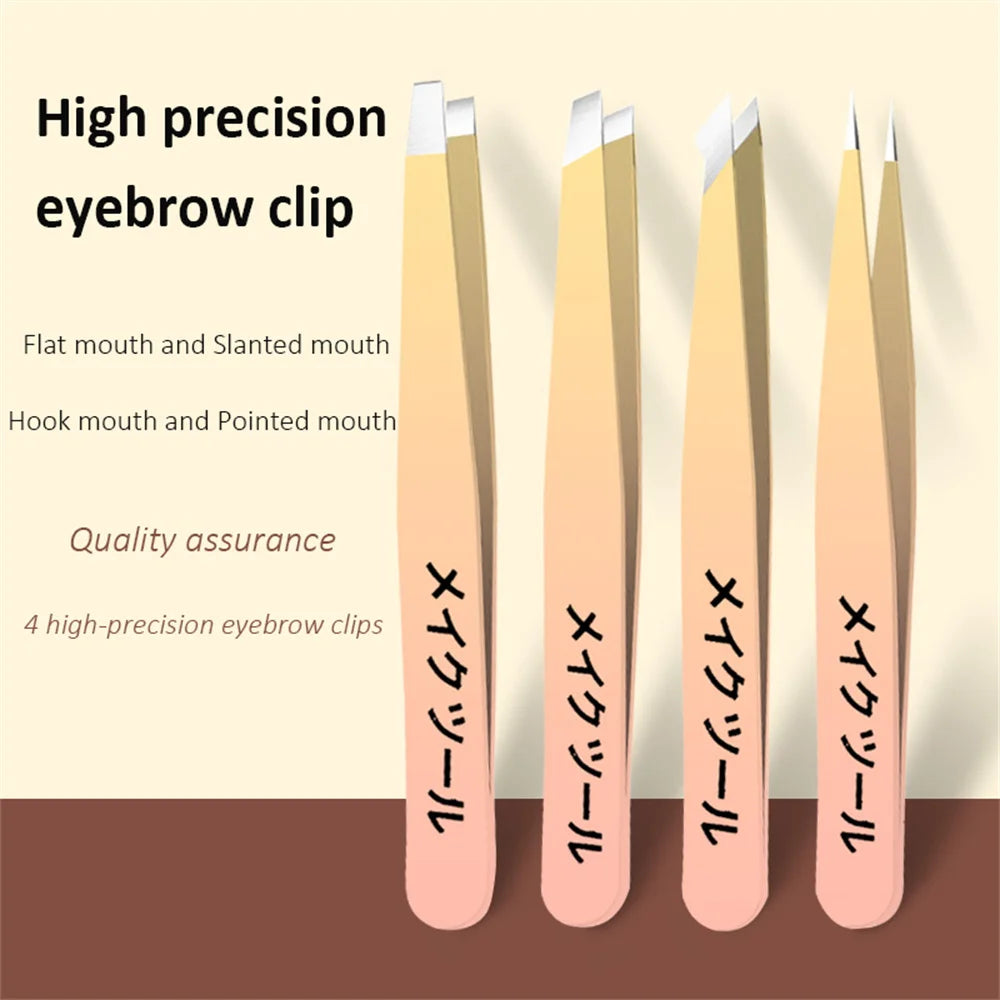 Stainless Steel Slanted Eyebrow Tweezers | Colorful Combo Set