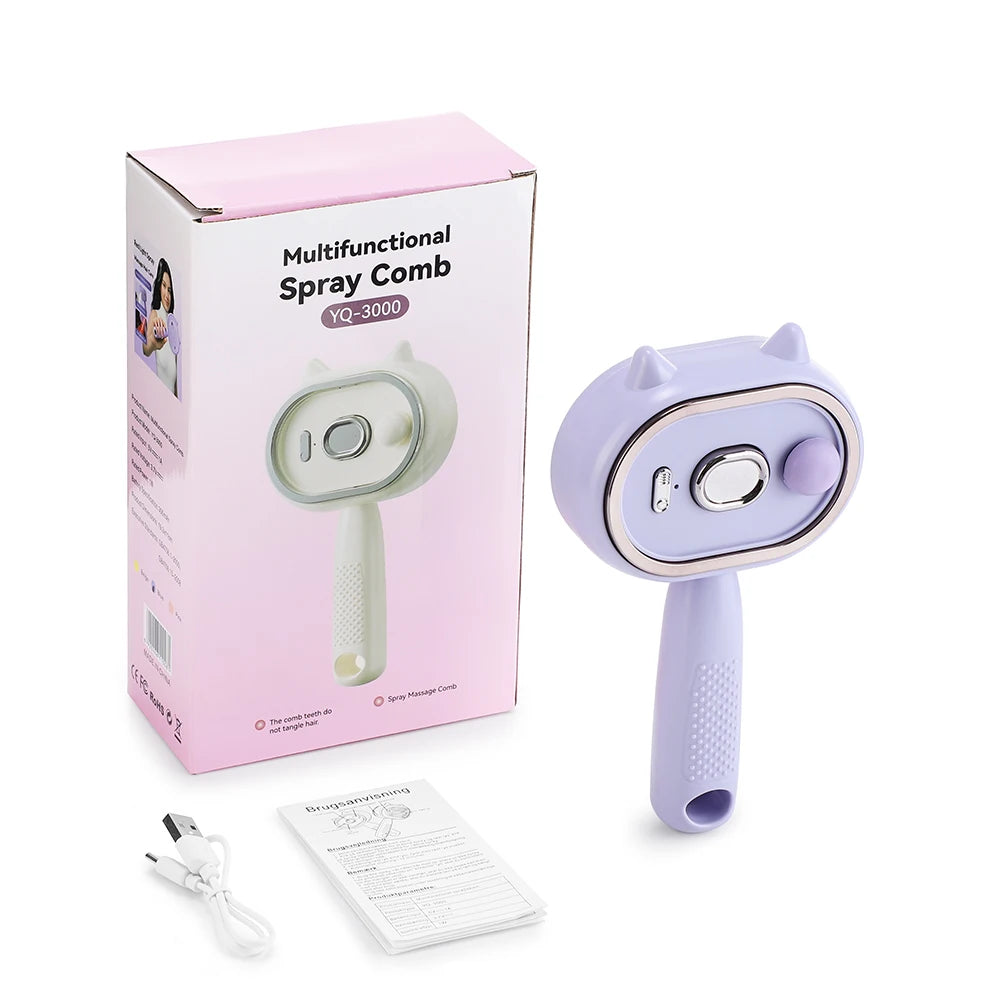 Hailicare 3-in-1 Mist Spray Scalp Massage Comb | Rechargeable Electric Hair Brush PRIMED PURPLE USB Type-C