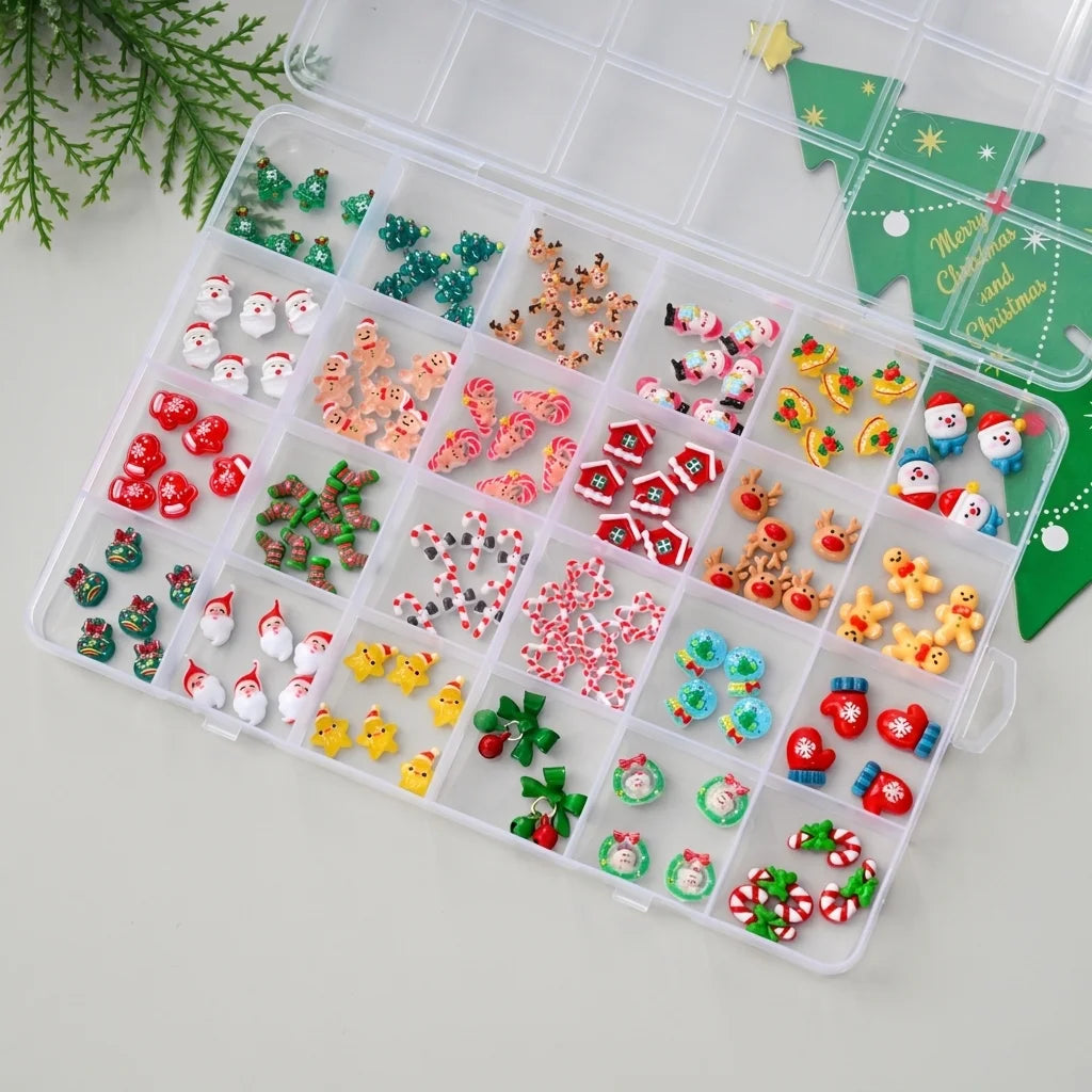 Christmas 3D Nail Art Charms 24-Grid | Santa, Snowman & More Nail Art Charms PRIMED A2