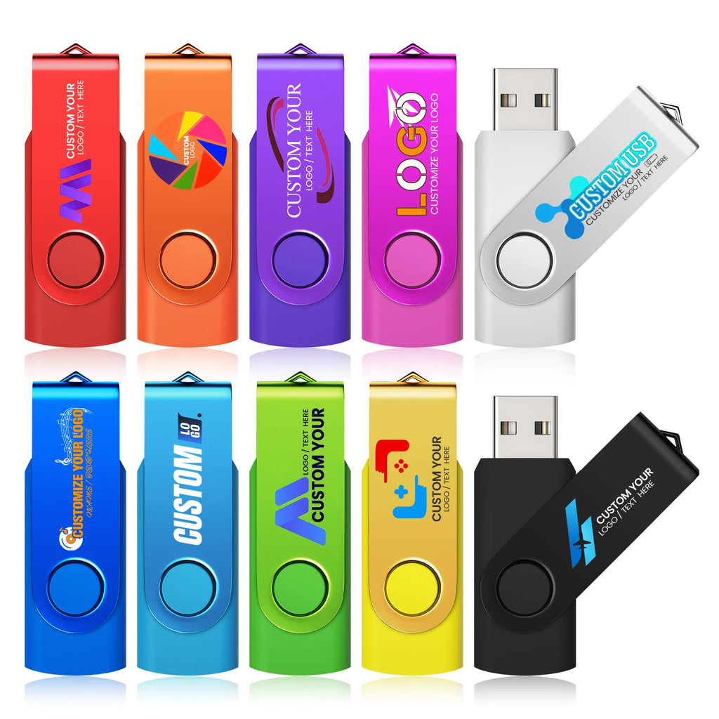 10-Pack Rotatable USB Flash Drives 128GB – Custom Logo Bulk USB Flash Drive PRIMED