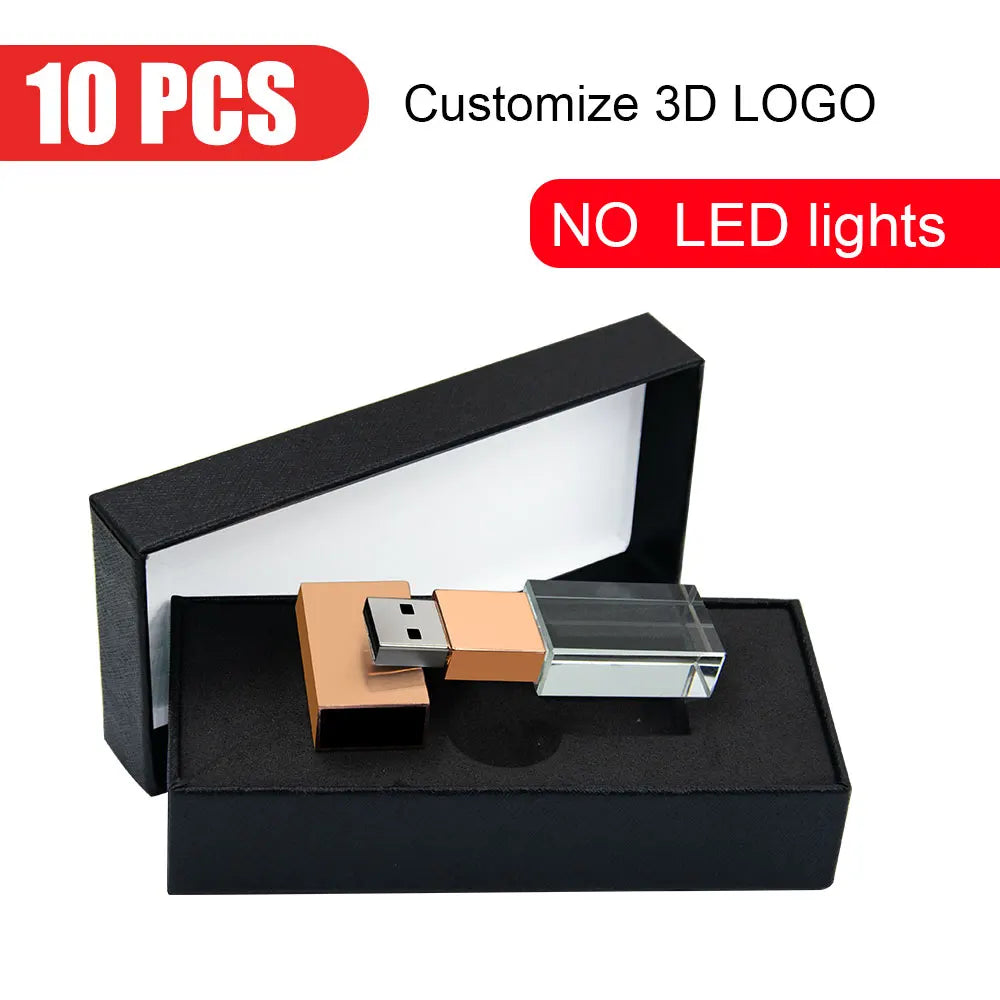 10-Pack Crystal USB 2.0 Flash Drive LED Light 4GB–128GB Logo USB Flash Drive PRIMED 4GB Rose-box no led