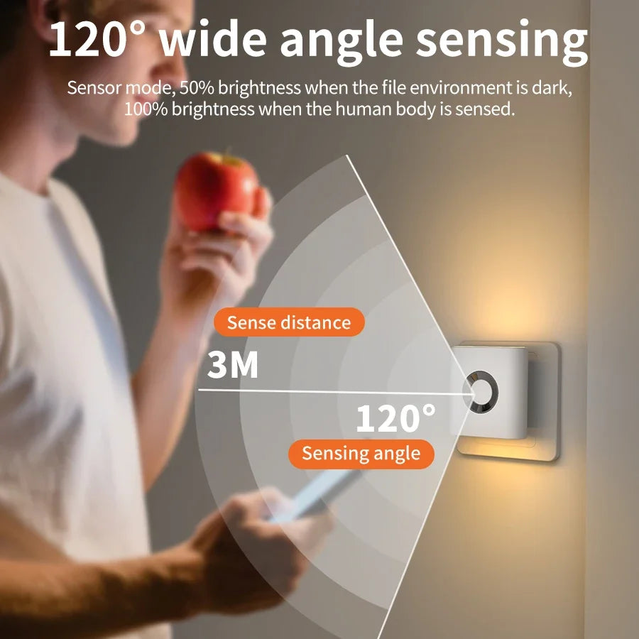 AC 220V LED Motion Sensor Night Light | EU Wall Plug Lamp Motion Sensor Night Light PRIMED