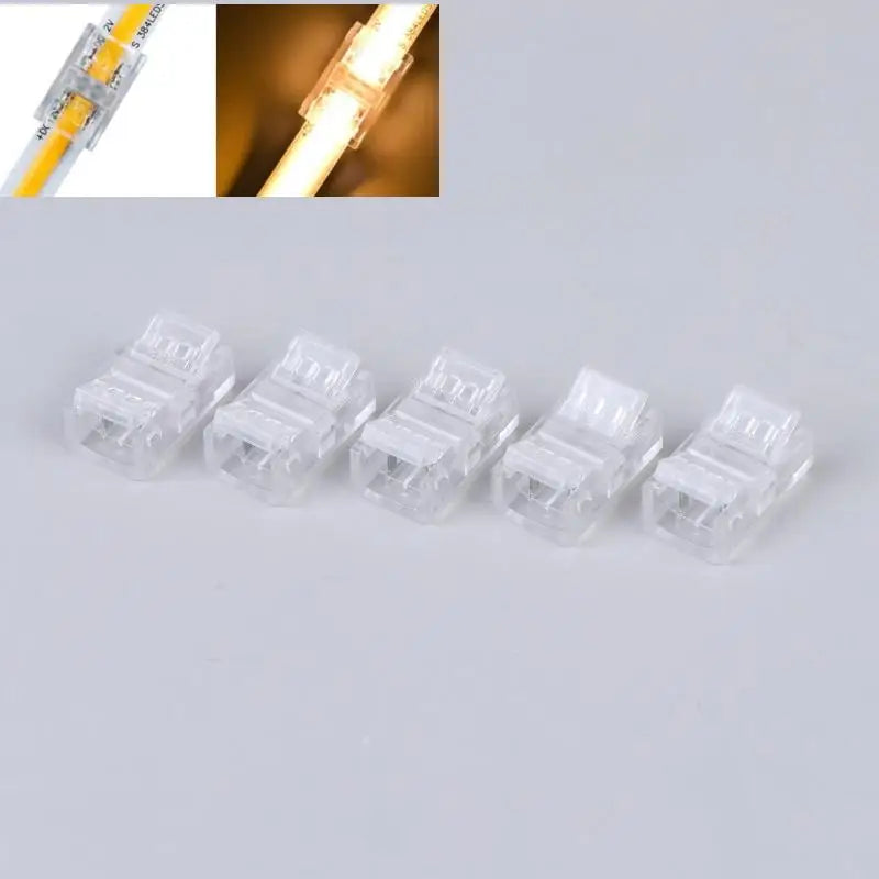 5-Pack 8mm 2-Pin L-Shape COB LED Strip Connectors No-Solder LED Strip Connector PRIMED Strip to Strip
