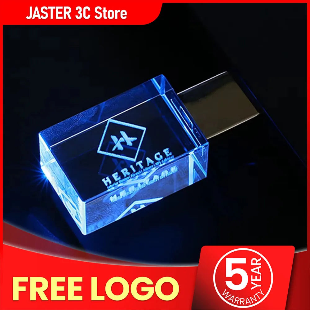 JASTER LED Crystal USB Flash Drive 4GB–128GB | Gift Crystal USB Flash Drive PRIMED