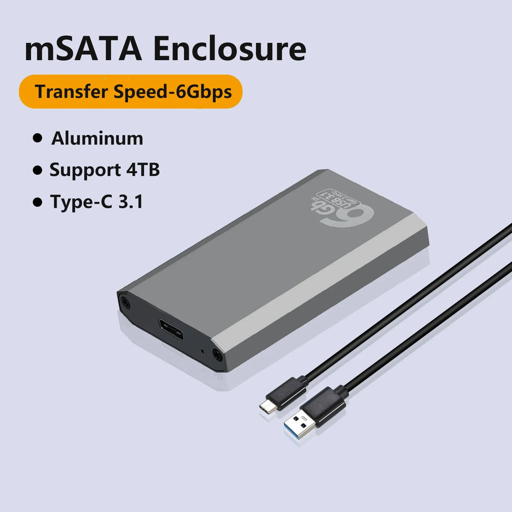 mSATA SSD Enclosure USB 3.1 Gen2 Type-C Adapter Case 6Gbps SSD Enclosure Adapter PRIMED Gray
