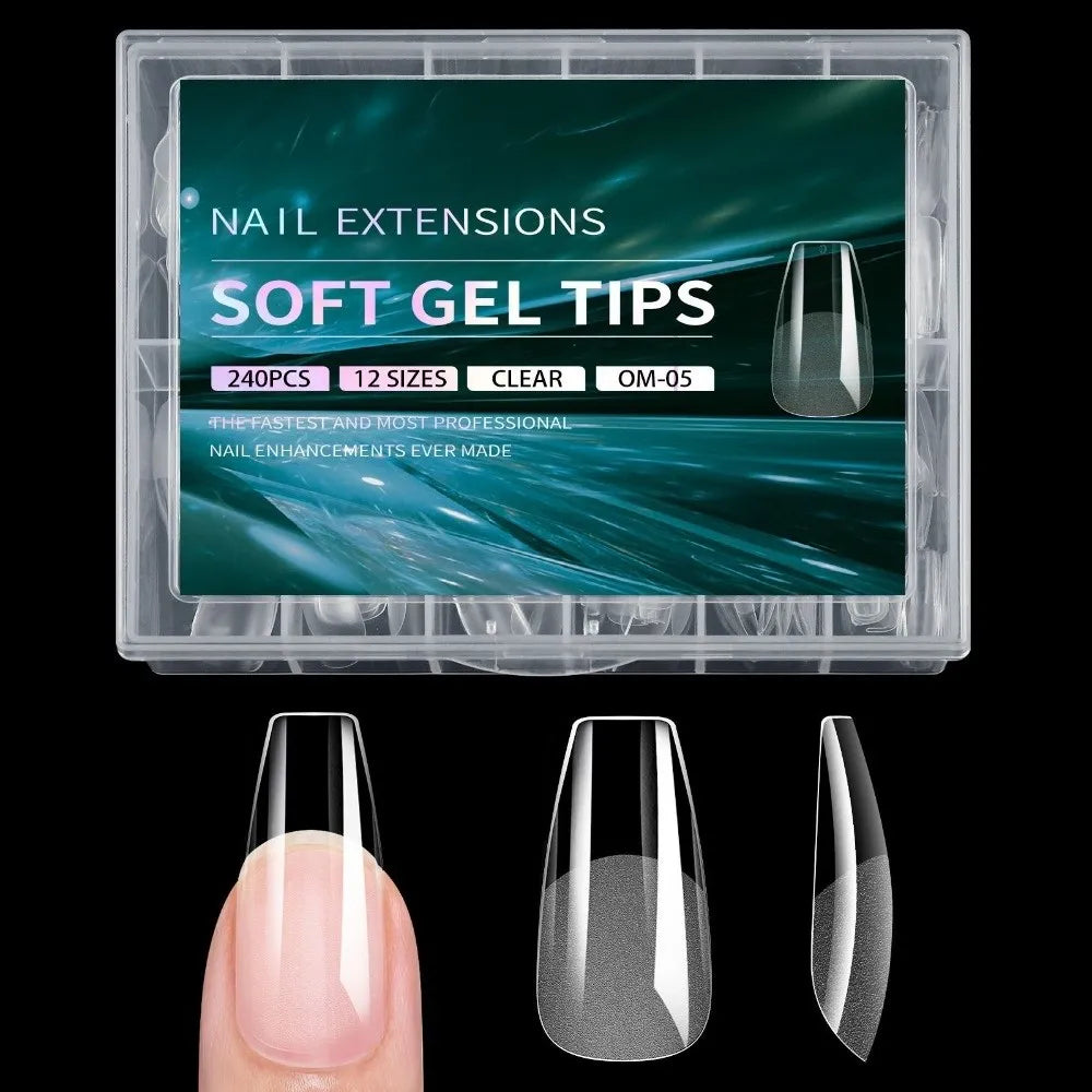 240pcs French Soft Gel Nail Tips – Almond Coffin Square