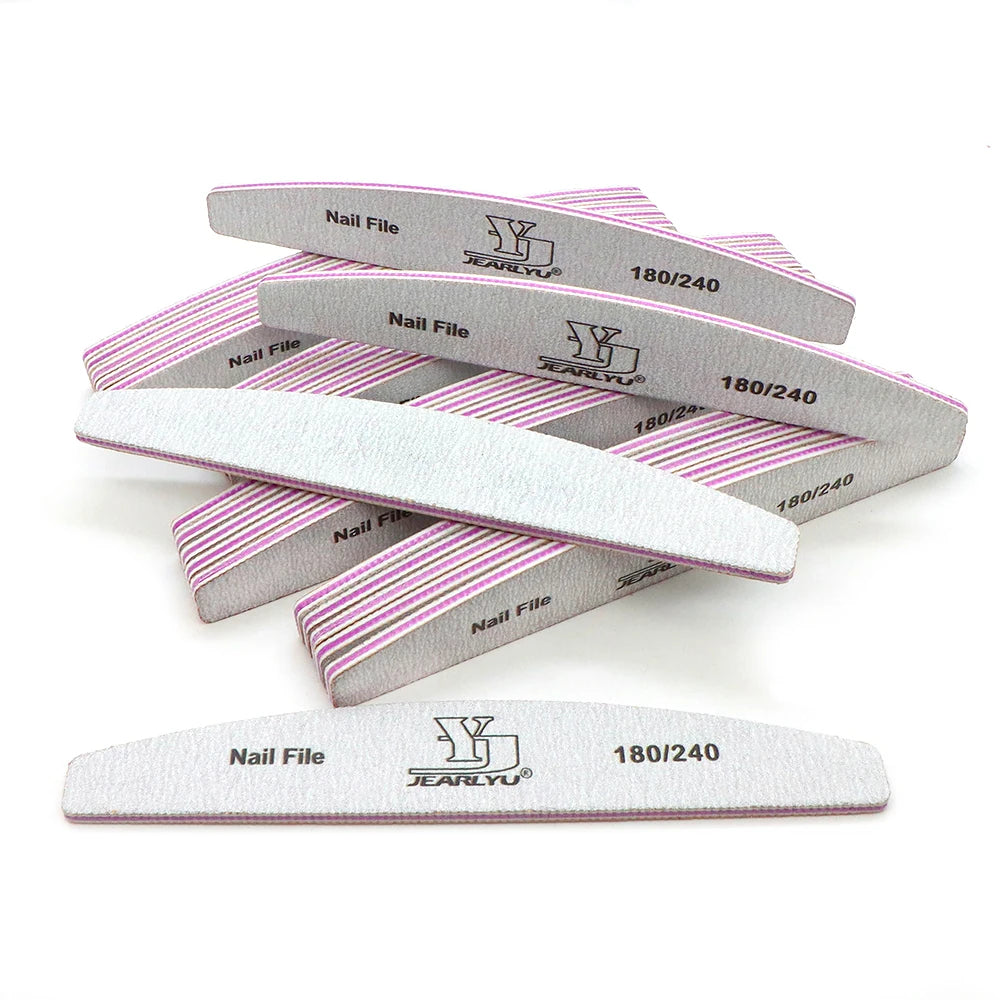 JEARLYU Half Moon Nail Files 180/240 Grit | 5–50 Pack Nail Files Set PRIMED