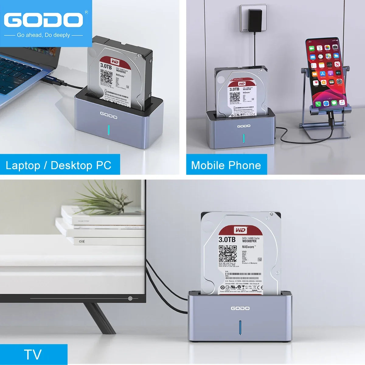 GODO USB 3.0 SAS/SATA Hard Drive Docking Station – 2.5/3.5" Hard Drive Dock PRIMED