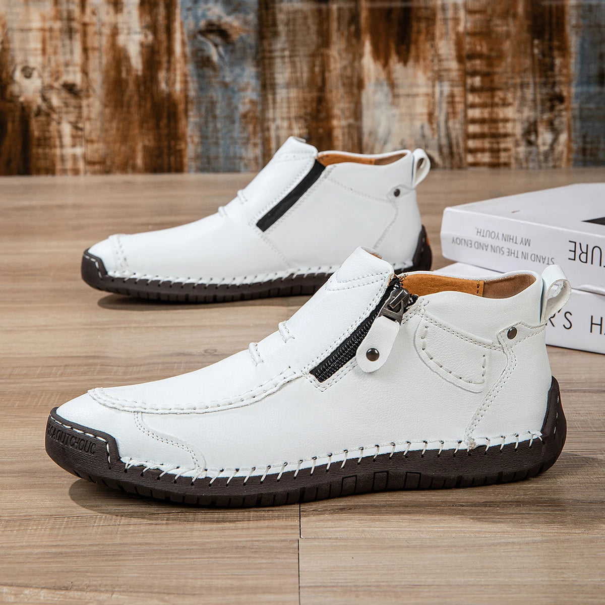 Men's Handmade Leather Ankle Boots | Zip Casual Shoes 39–48 Men's Leather Boots PRIMED WHITE 41