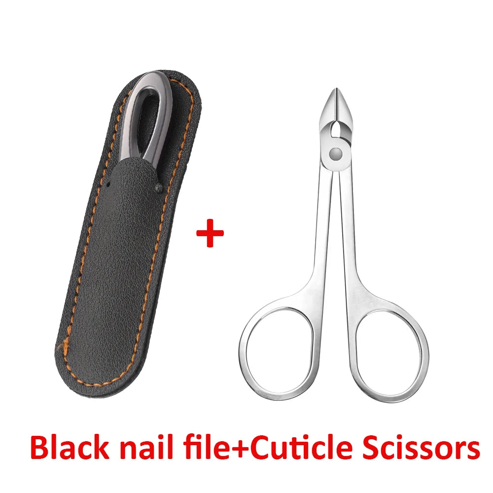 Stainless Steel Double-Sided Nail File with Leather Case