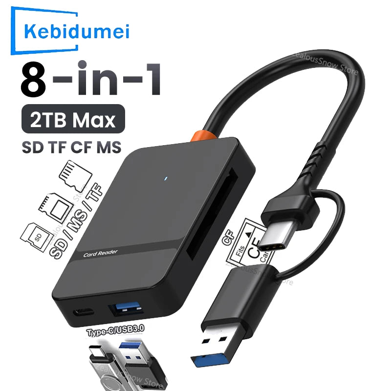 8-in-1 USB 3.0 & USB-C Multi Card Reader SD CF MS TF Multi Card Reader PRIMED