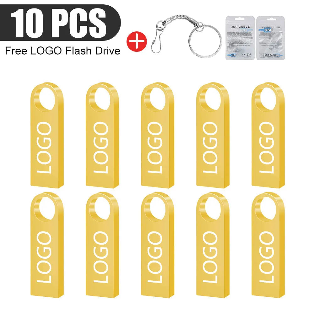 10-Pack Custom Logo Metal USB Flash Drives 128MB–128GB USB Flash Drive PRIMED 4GB x10pcs Gold u disk China Mainland