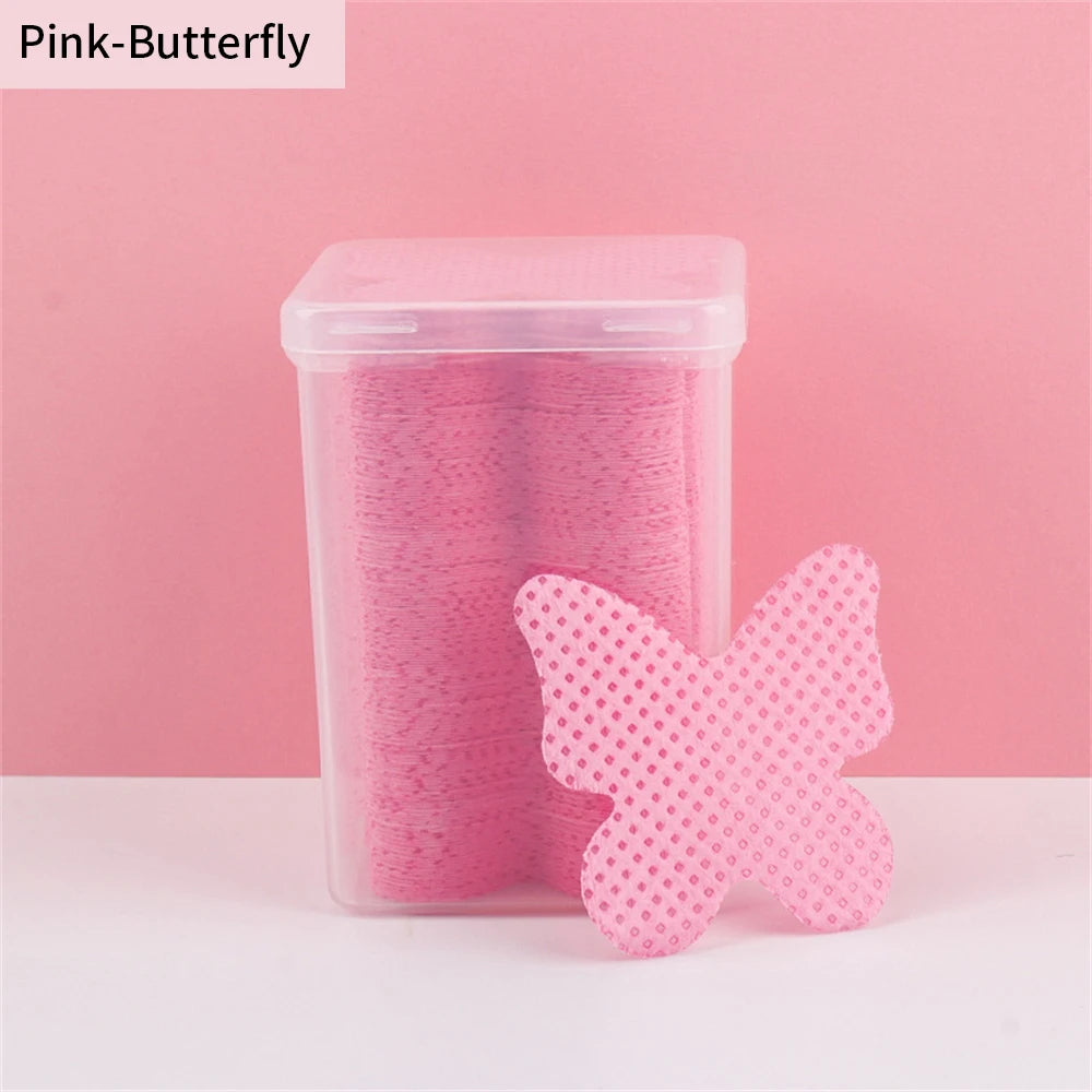 200PCS Disposable Cotton Pads – Eyelash Extension Wipes Lash Extension Supplies PRIMED Pink-Butterfly