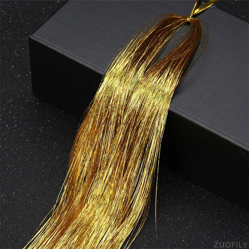 Holographic Hair Tinsel Extensions – Rainbow Glitter Strands Hair Tinsel Extensions PRIMED Gold