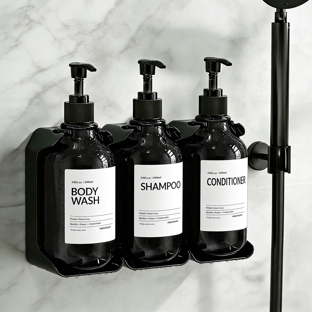 Wall Mount Shampoo & Conditioner Dispenser – 2 or 3 Chamber Set