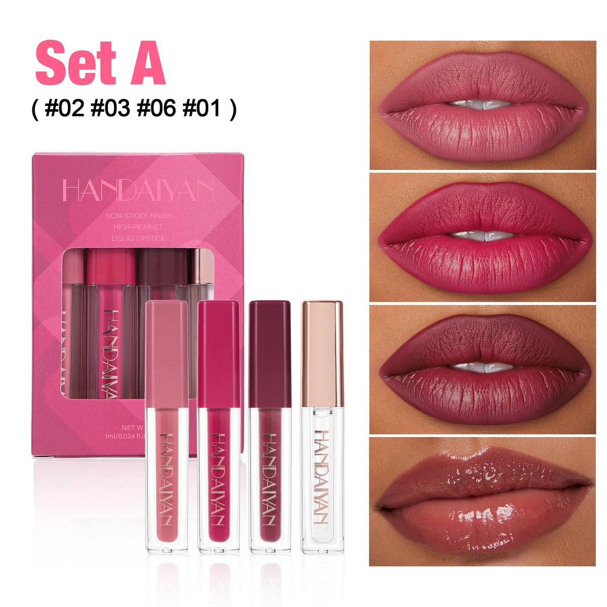 Handaiyan 4pcs Velvet Liquid Lipstick Set – Waterproof Lip Gloss Liquid Lipstick Set PRIMED Set A