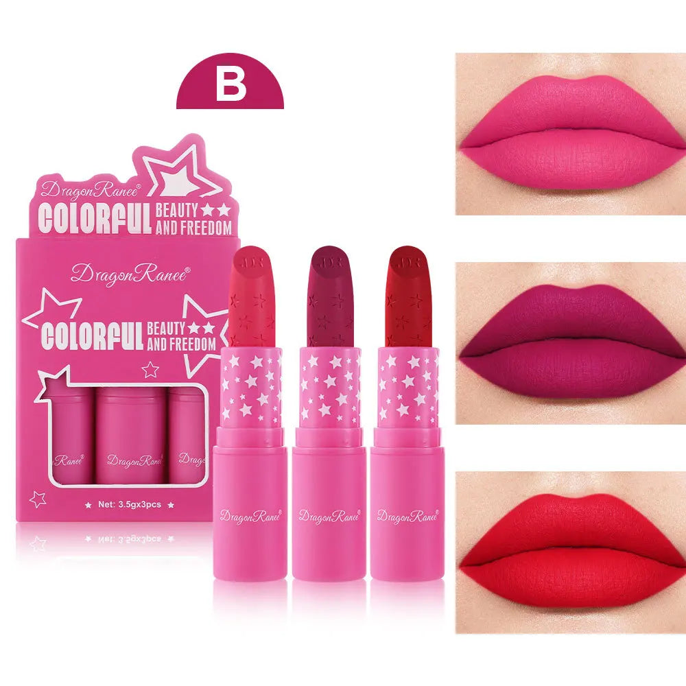 Dragon Ranee 3-Pc Matte Lipstick Set – Waterproof Long-Lasting Matte Lipstick Set PRIMED B Full Size