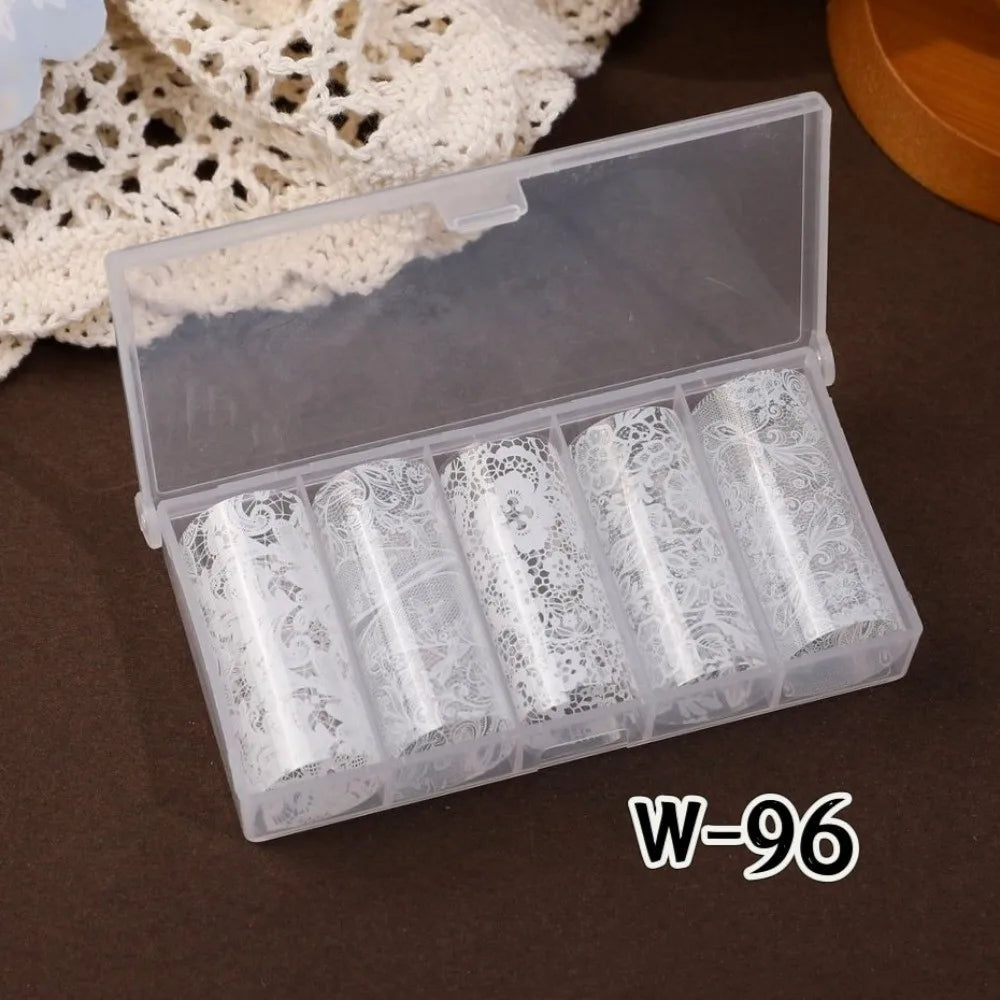 Holographic Lace Nail Foils – Black & White Sequin Stickers