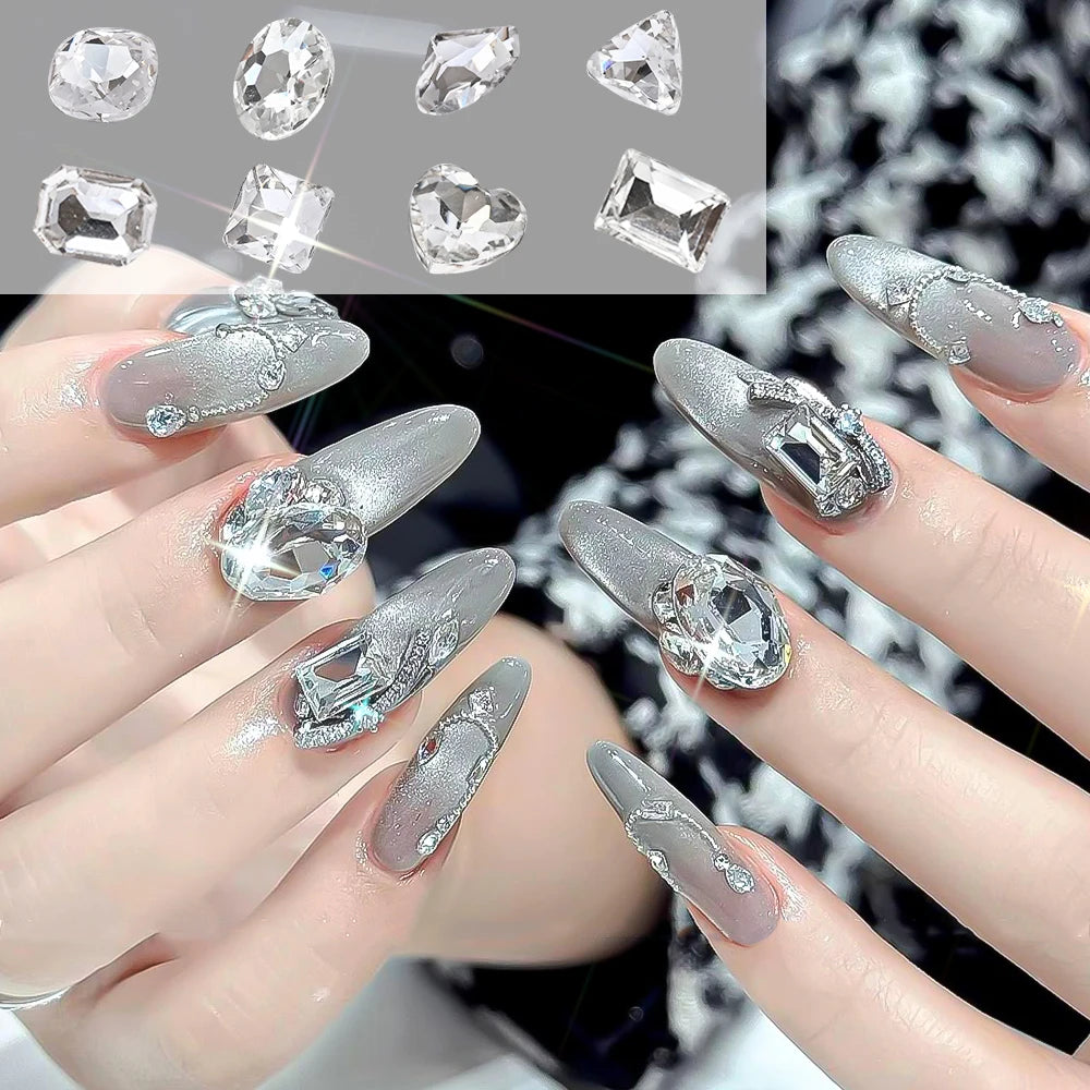 25pcs 3D Crystal Rhinestone Nail Charms – Heart Oval Square Nail Art Charms PRIMED