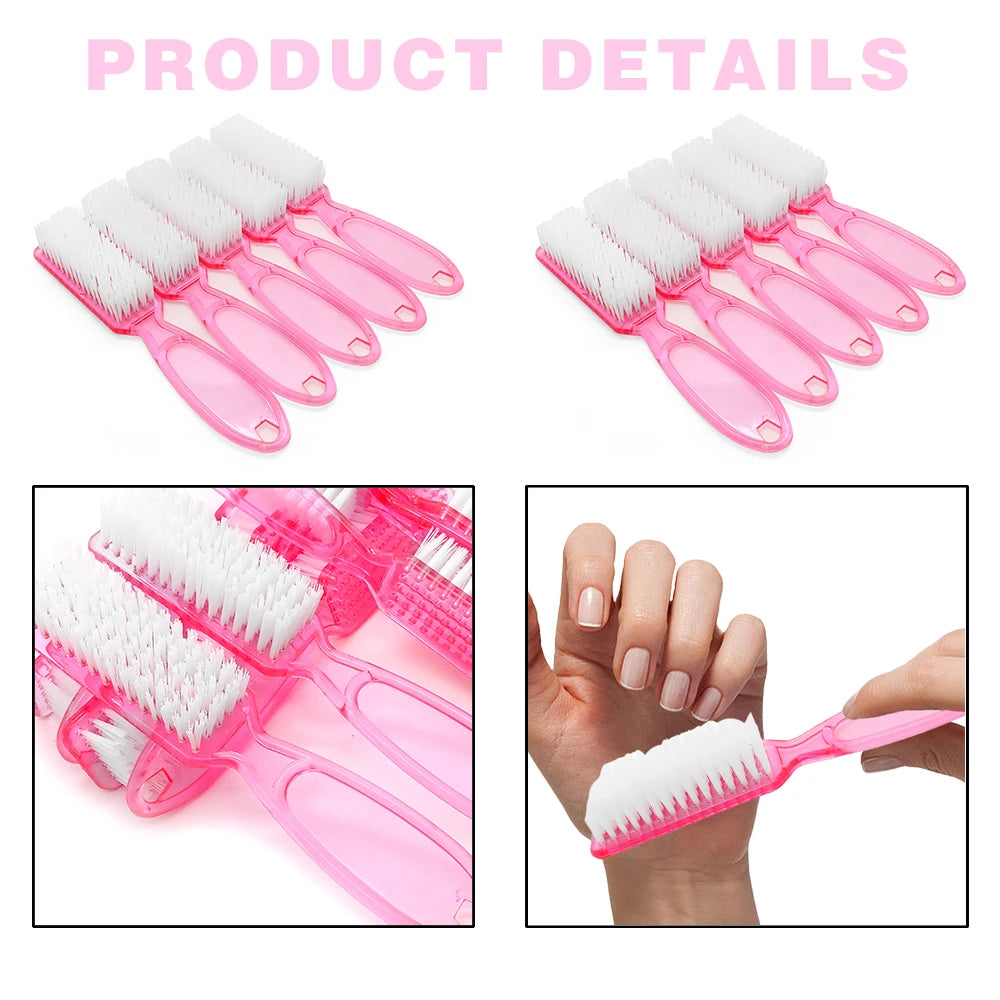 Transparent Pink Nail Brushes Ergonomic Handle | 2/5/10 Pack