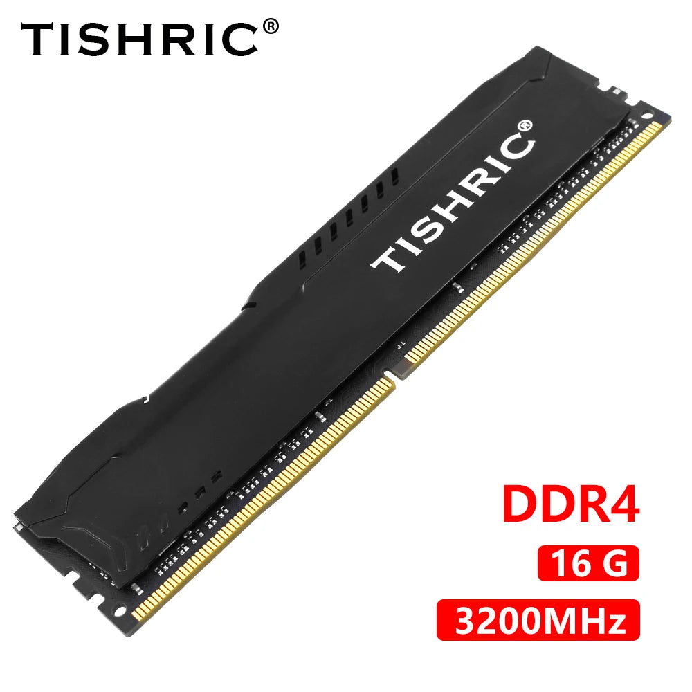 TISHRIC DDR4 16GB 3200MHz Desktop RAM with Heatsink | DIMM Desktop RAM Module PRIMED Black China Mainland 16 GB