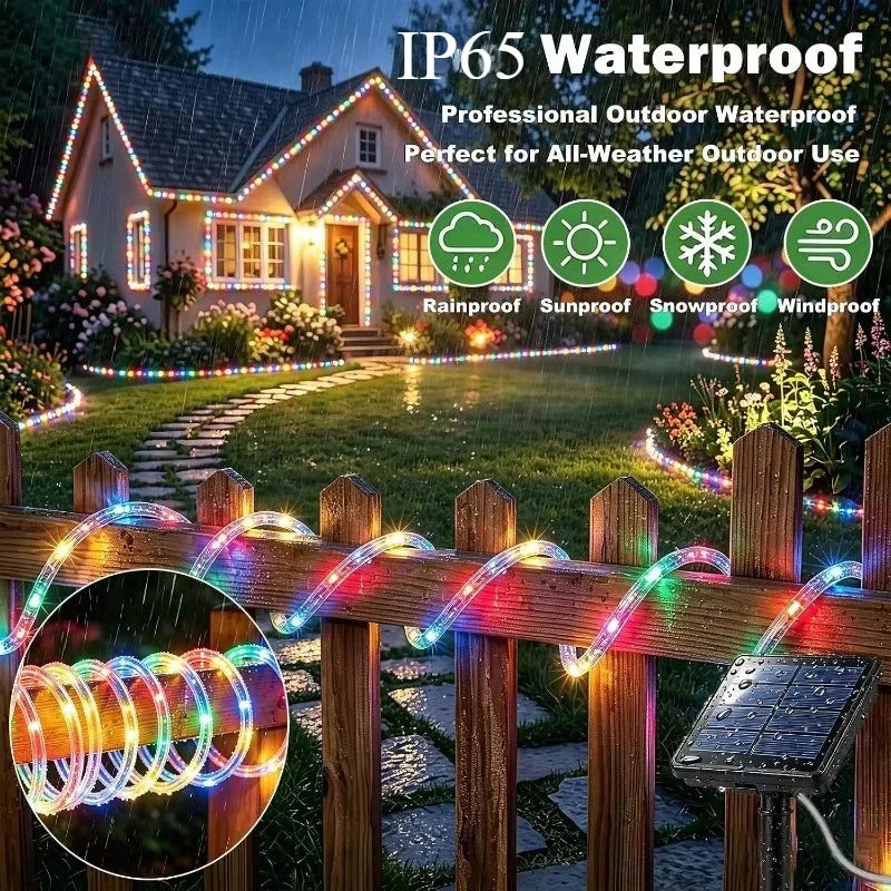 Solar Rope String Lights – 8 Modes Outdoor Waterproof LED Tube Solar String Lights PRIMED