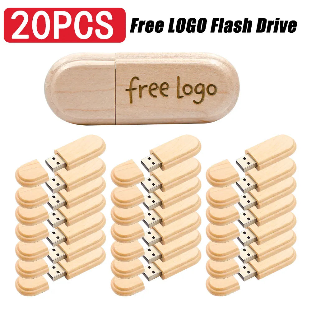 Custom Logo Wooden USB Flash Drives 20-Pack | 4GB–64GB Gift Box Custom USB Flash Drive PRIMED 4GB Maple wood USB
