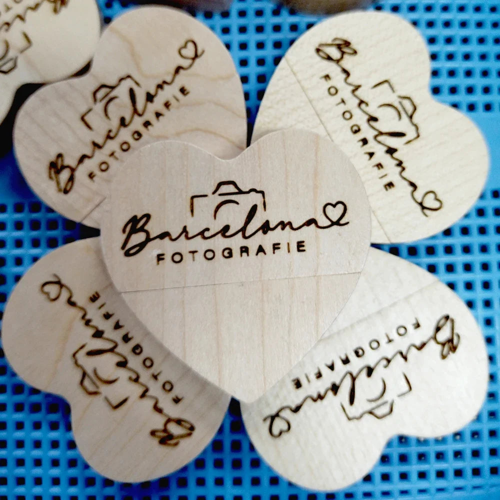 10-Pack Wooden Heart USB 3.0 Flash Drive | Custom Logo Gift USB Flash Drive PRIMED