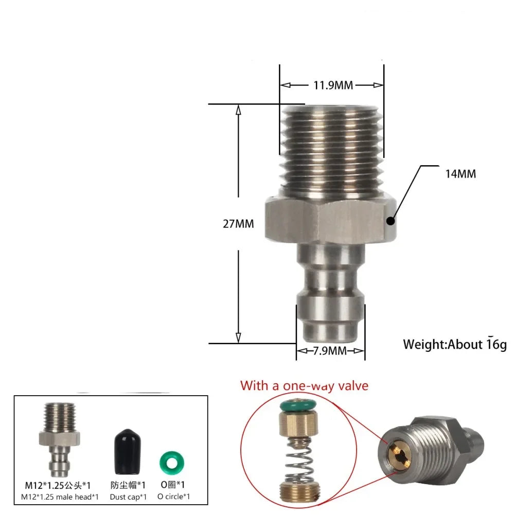 M12×1.25 Adapter Check Valve – 8mm Quick-Fill, 40MPA