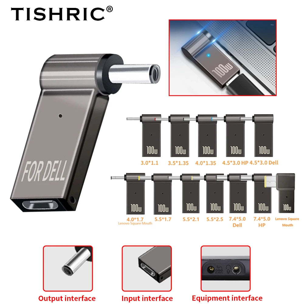 TISHRIC 100W USB-C to DC Laptop Power Adapter | Lenovo HP Dell