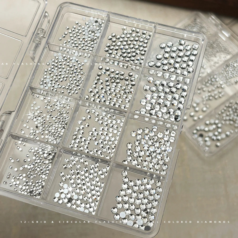 12-Grid Mixed AB Crystal Nail Rhinestones & Glitter Gems Set Nail Art Rhinestones PRIMED A1
