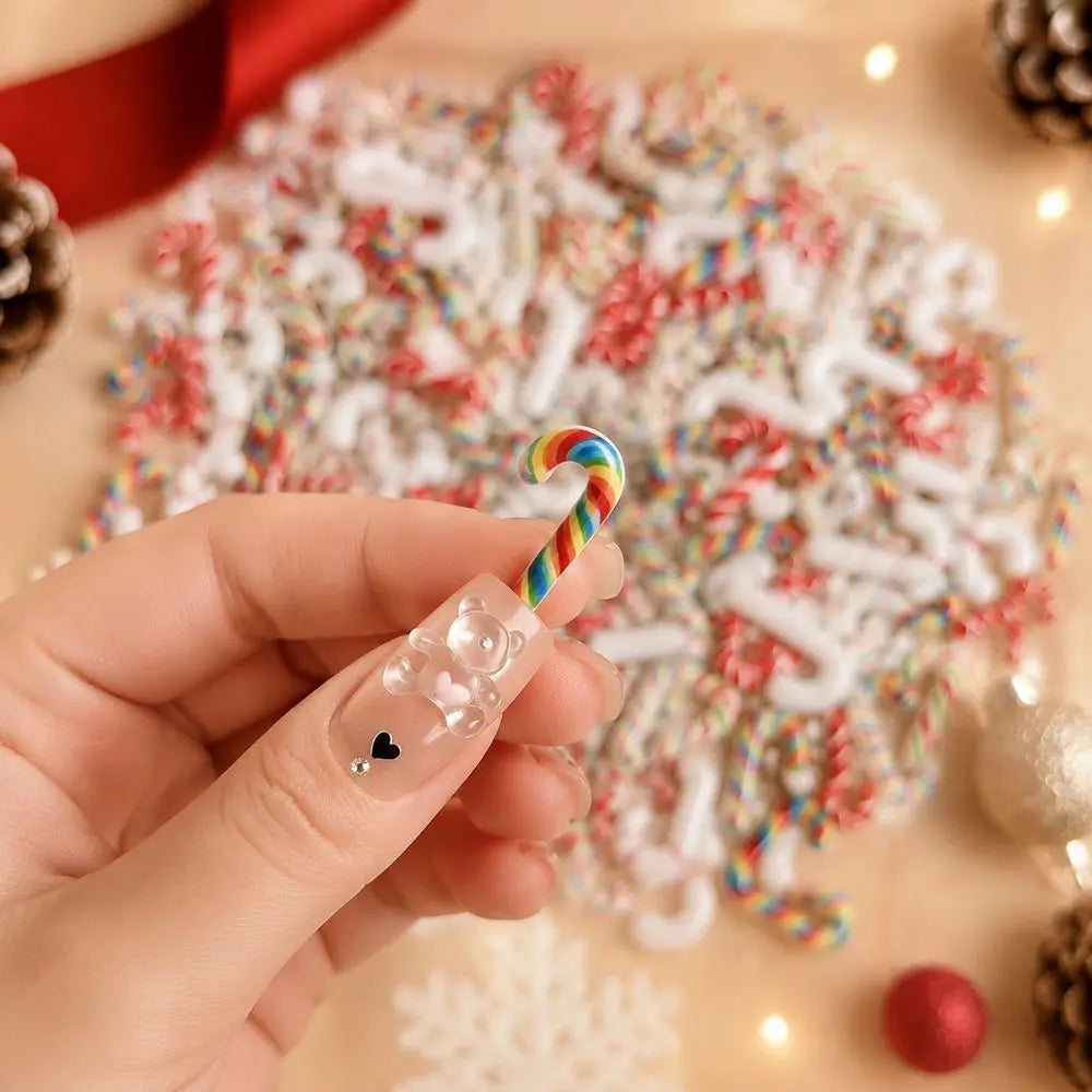 Christmas 3D Candy Cane Nail Charms 50Pcs – Xmas Nail Art Nail Art Charms PRIMED